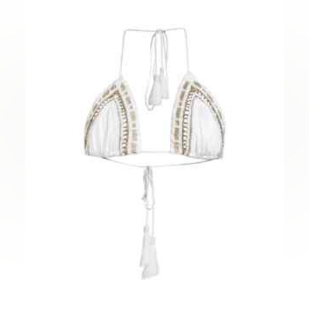 Ramy Brook White and Gold Bikini with Crochet Metallic Accents - Picture 9 of 13